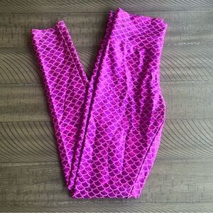 Zanza Mermaid Print Leggings Women’s Size Small Shiny Purple Pink Activewear